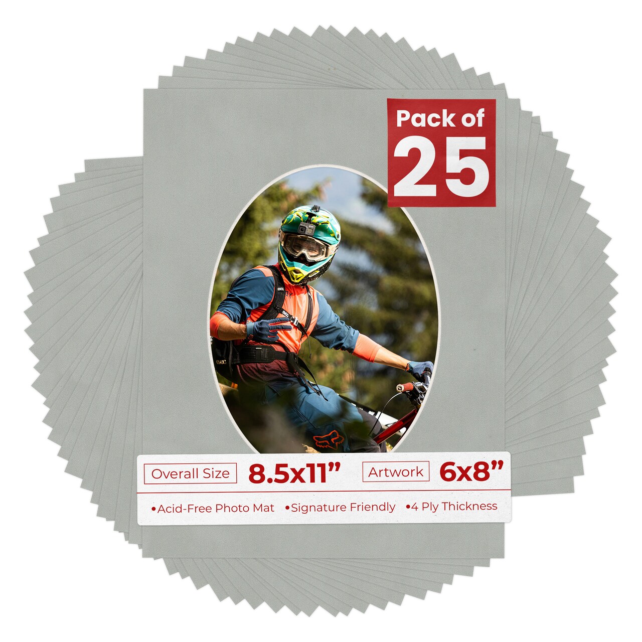 Light Grey Suede Mat Board for 8.5x11 Frames - Oval Opening for 6x8 Photos